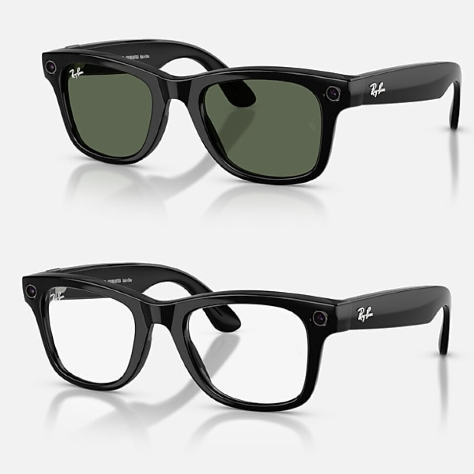 Умные очки Ray-Ban Meta Wayfarer Gen 2 RW4012 (глянцевая чёрная оправа, линзы с зелёным автозатемнением), размер M