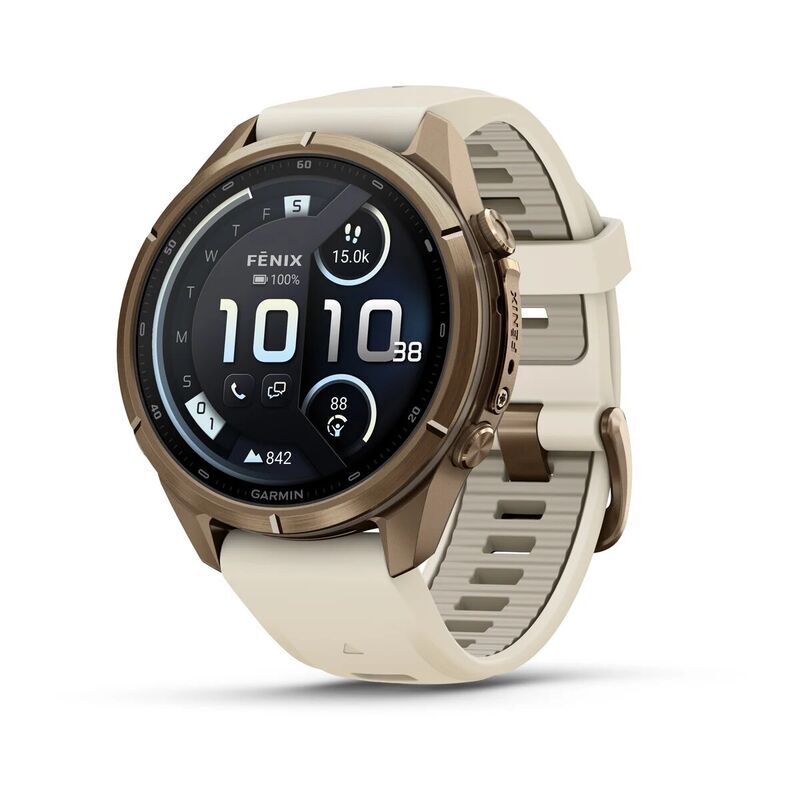 Умные часы Garmin FENIX 9 Pro (010-04335-21) 43 мм, AMOLED, inReach, LTE, титановый золотой, кремовый силиконовый ремешок