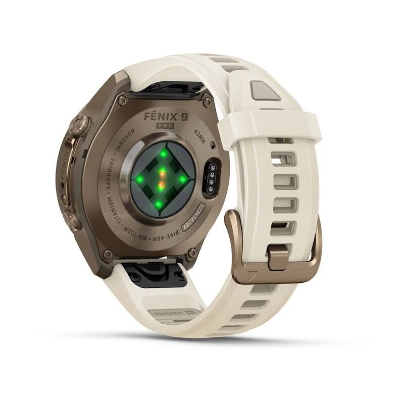 Умные часы Garmin FENIX 9 Pro (010-04335-21) 43 мм, AMOLED, inReach, LTE, титановый золотой, кремовый силиконовый ремешок