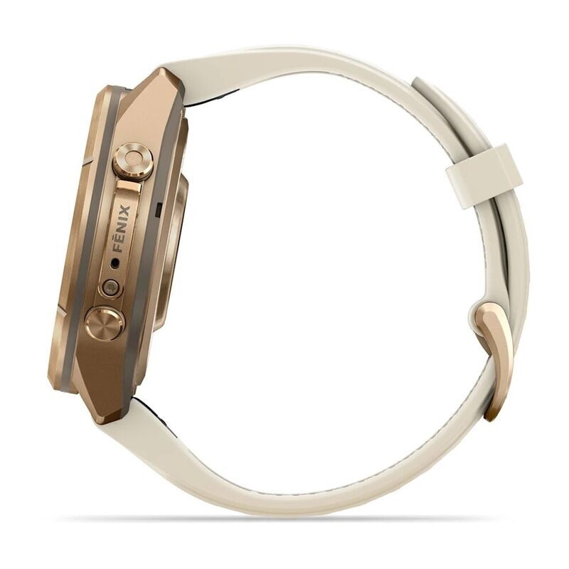 Умные часы Garmin FENIX 9 Pro (010-04335-21) 43 мм, AMOLED, inReach, LTE, титановый золотой, кремовый силиконовый ремешок