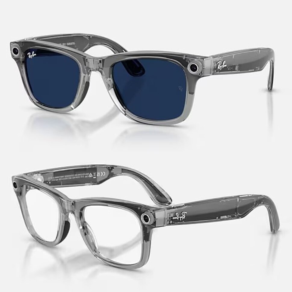 Умные очки Ray-Ban Meta Wayfarer Gen 2 RW4012 (глянцевая прозрачно-серая оправа, линзы с синим автозатемнением), размер M