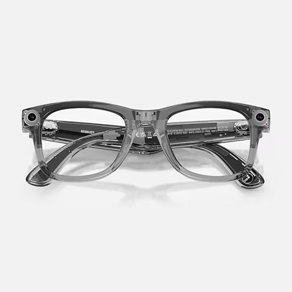 Умные очки Ray-Ban Meta Wayfarer Gen 2 RW4012 (глянцевая прозрачно-серая оправа, линзы с синим автозатемнением), размер M