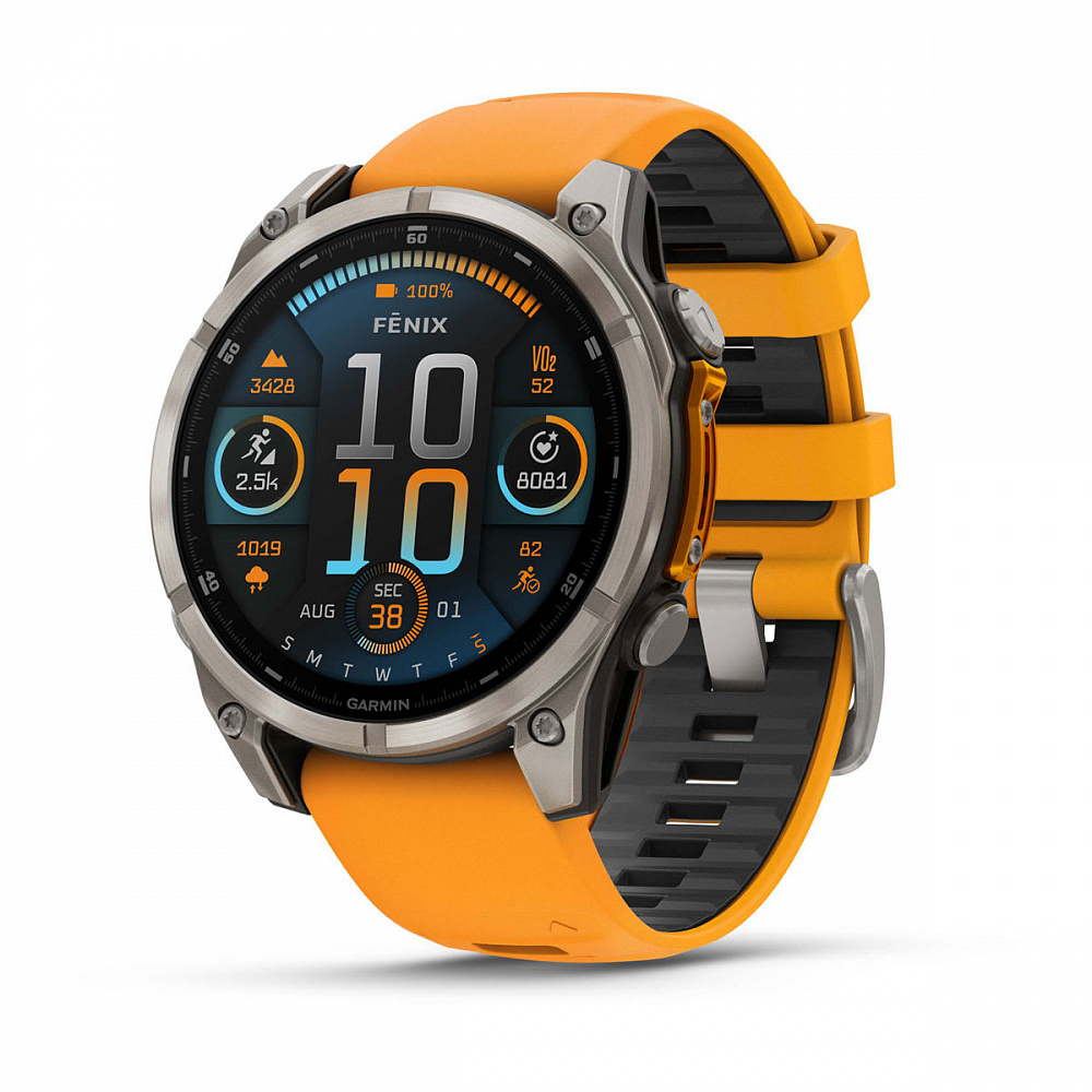 Умные часы Garmin FENIX 8 (010-02904-11) 47 мм Amoled Sapphire Titanium with Spark Orange/Grapphite Silicone Band
