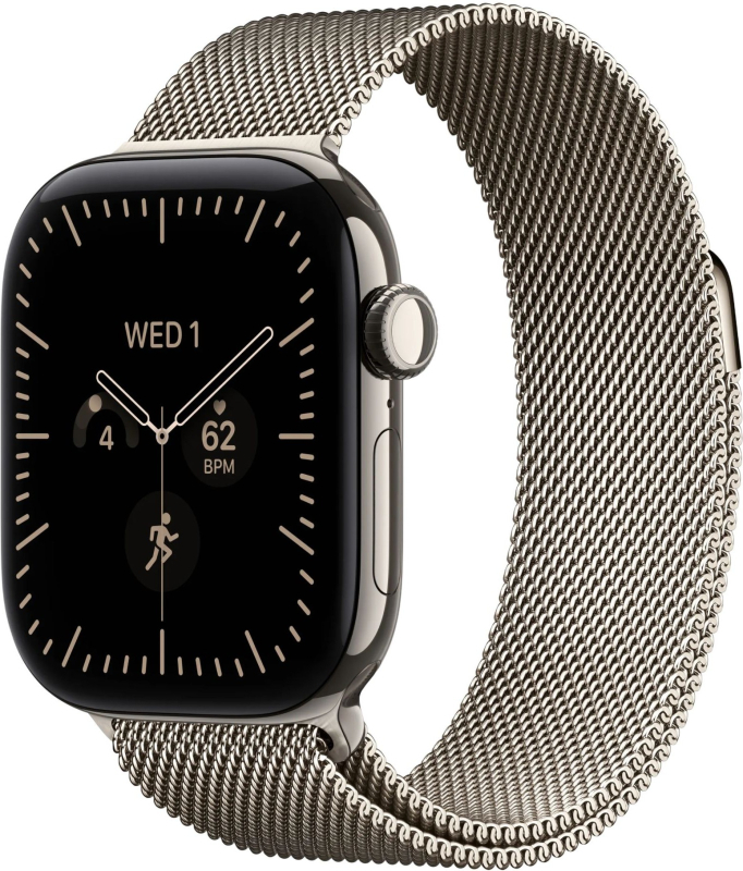 Часы Apple Watch Series 12 (2026), 42 мм, корпус из титана цвета «Natural», ремешок Titanium Milanese Loop цвета «Natural», бежевый
