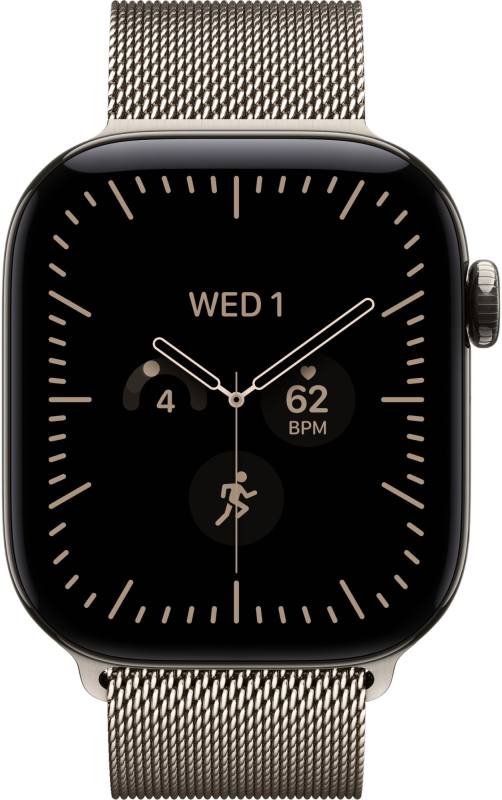 Часы Apple Watch Series 12 (2026), 42 мм, корпус из титана цвета «Natural», ремешок Titanium Milanese Loop цвета «Natural», бежевый
