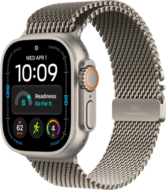 Часы Apple Watch Ultra 4 (2026), 49 мм, корпус из титана цвета «Natural», ремешок Titanium Milanese Loop цвета «Natural», бежевый