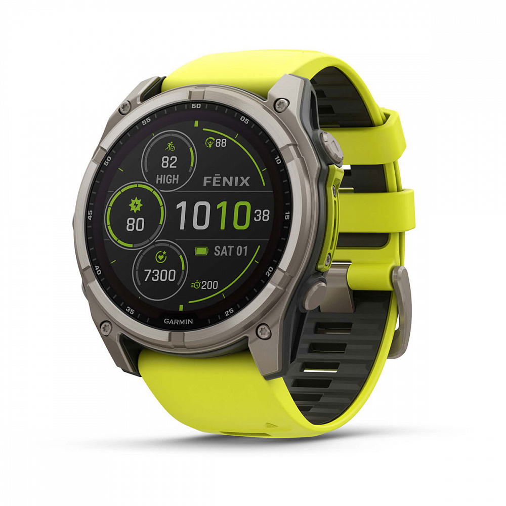 Умные часы Garmin FENIX 8 (010-02907-21) 51 мм Solar Sapphire Carbon Gray DLC Titanium with Amp Yellow/Graphite Silicone Band