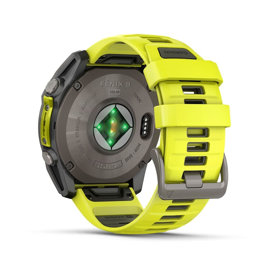 Умные часы Garmin FENIX 8 (010-02907-21) 51 мм Solar Sapphire Carbon Gray DLC Titanium with Amp Yellow/Graphite Silicone Band