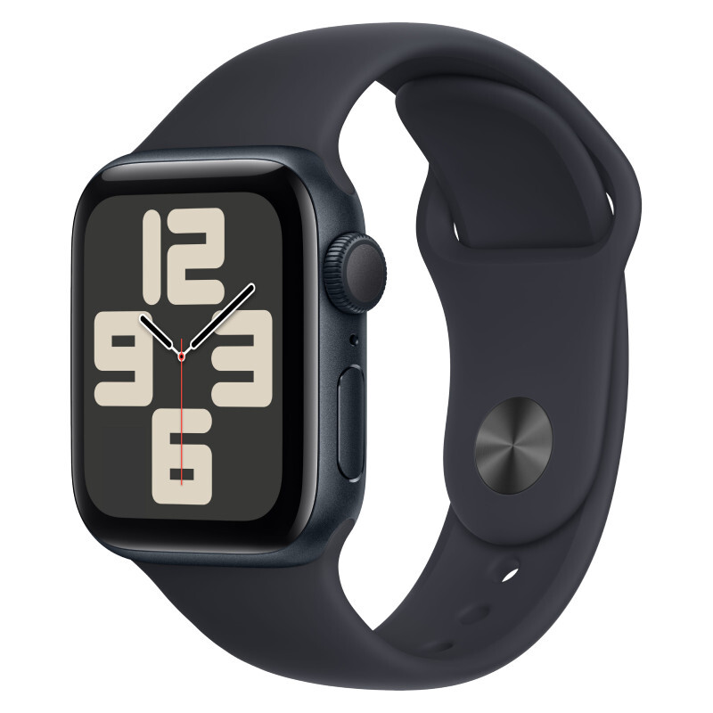 Часы Apple Watch SE (2024), 40 мм, корпус из алюминия цвета «Midnight», ремешок Sport Band цвета «Midnight», чёрный