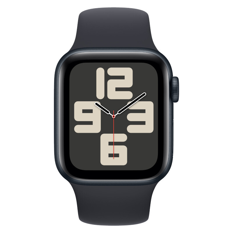 Часы Apple Watch SE (2024), 40 мм, корпус из алюминия цвета «Midnight», ремешок Sport Band цвета «Midnight», чёрный