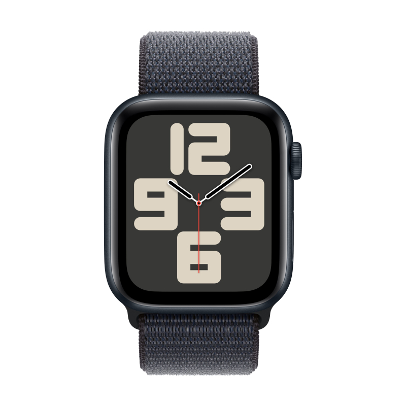 Часы Apple Watch SE (2024), 44 мм, корпус из алюминия цвета «Midnight», ремешок Sport Loop цвета «Midnight», чёрный