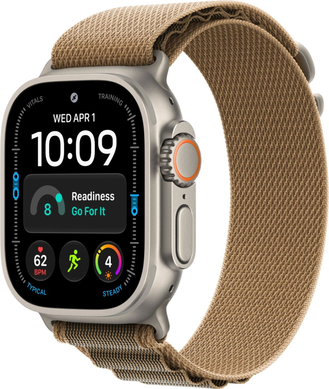 Часы Apple Watch Ultra 4 (2026), 49 мм, корпус из титана цвета «Natural», ремешок Alpine Loop цвета «Desert», песочный