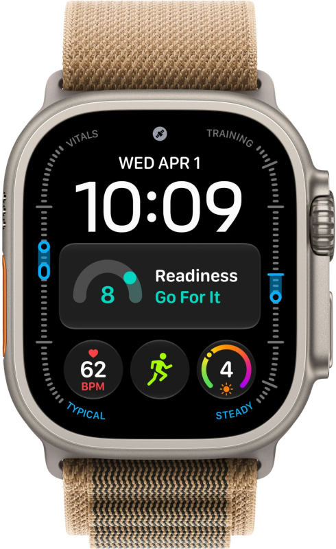 Часы Apple Watch Ultra 4 (2026), 49 мм, корпус из титана цвета «Natural», ремешок Alpine Loop цвета «Desert», песочный