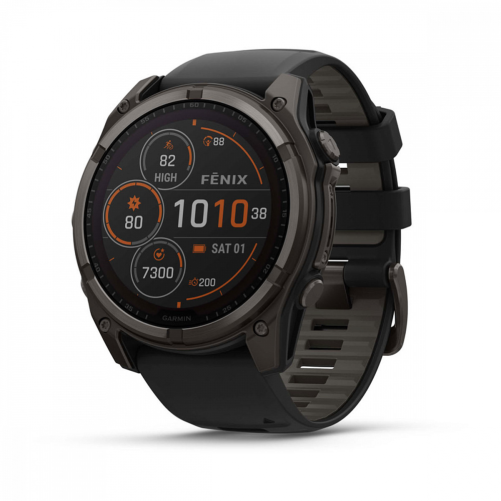 Умные часы Garmin FENIX 8 (010-02907-11) 51 мм Solar Sapphire Carbon Gray DLC Titanium with Black/Pebble Gray Silicone