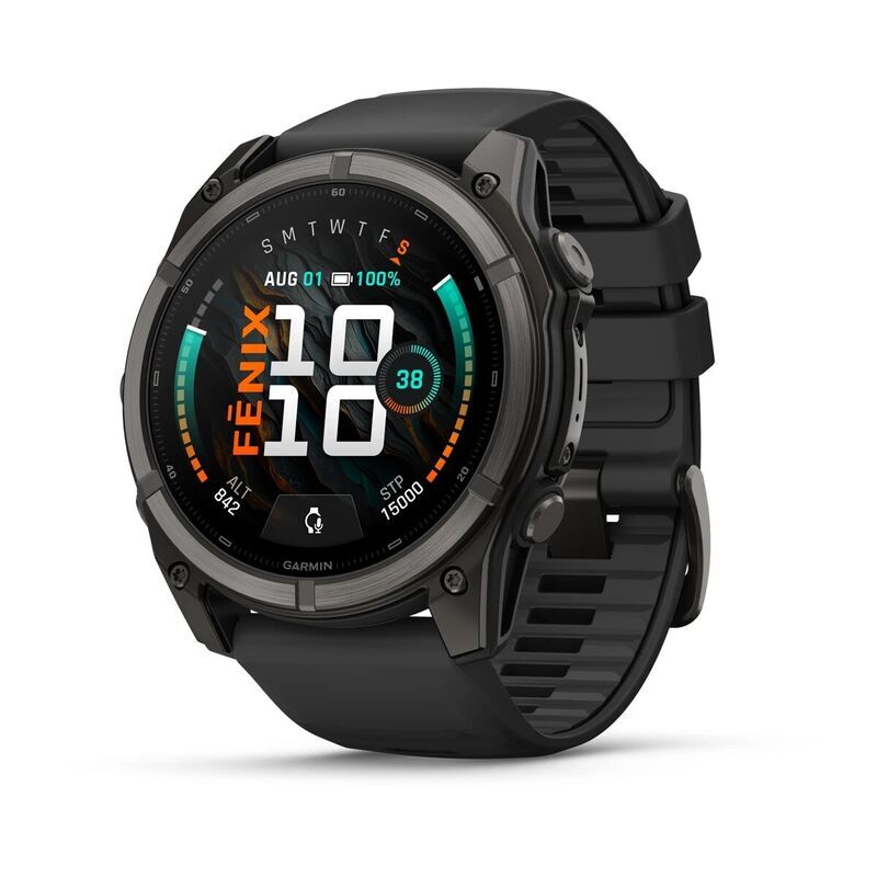Умные часы Garmin FENIX 9 (010-04763-11) 51 мм, AMOLED, титановый, угольно-серый DLC, чёрный силиконовый ремешок