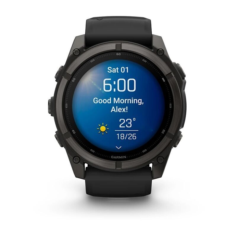 Умные часы Garmin FENIX 9 (010-04763-11) 51 мм, AMOLED, титановый, угольно-серый DLC, чёрный силиконовый ремешок