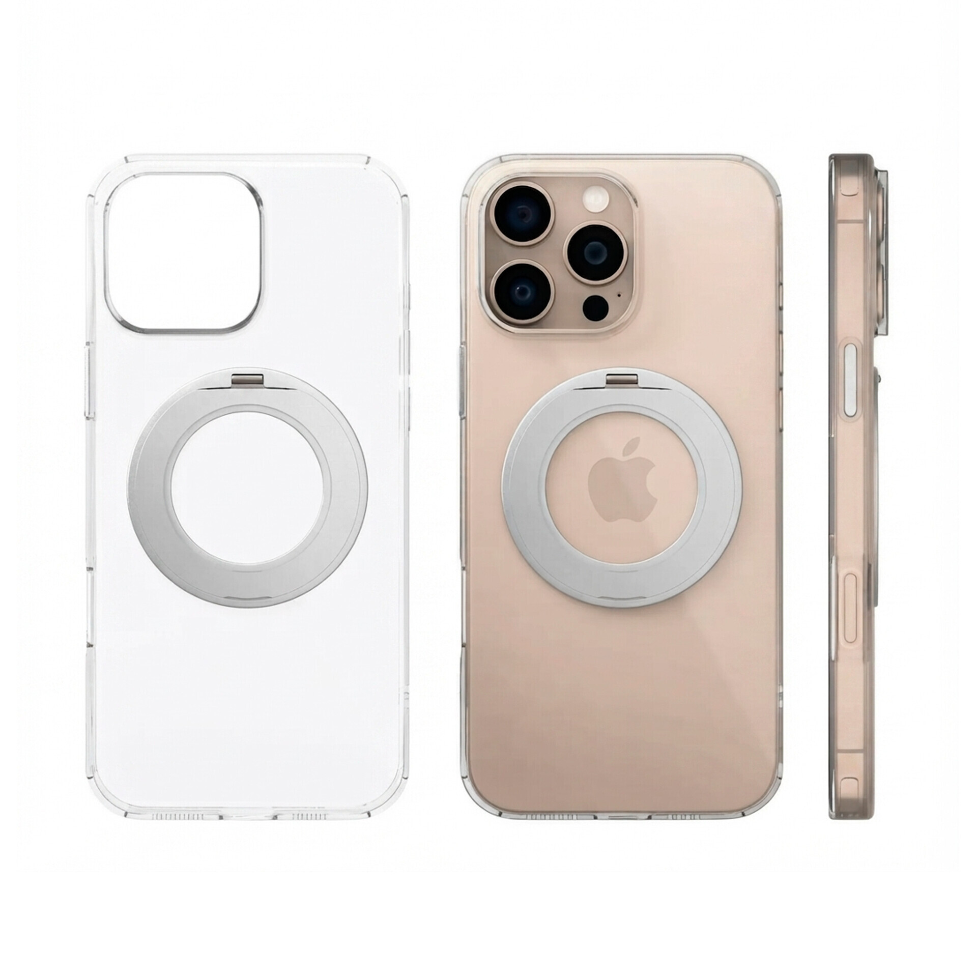Защитный чехол Gurdini Stand Case iRing 360 для Apple iPhone 16 Pro Max, прозрачный (Transparent)