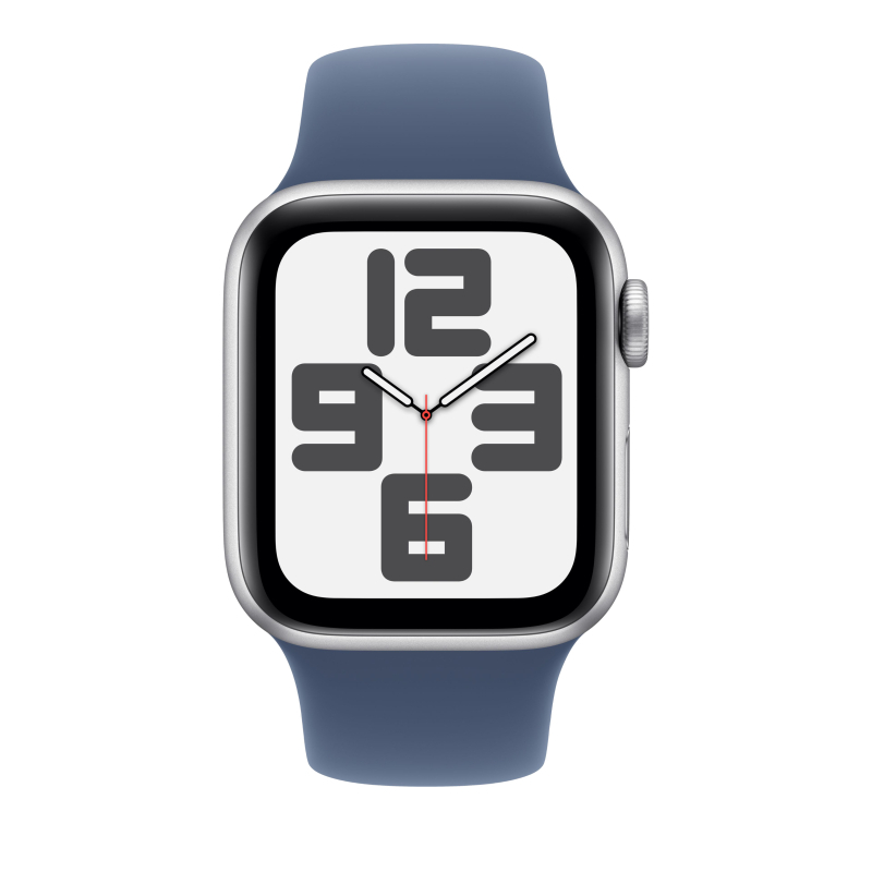 Часы Apple Watch SE (2024), 40 мм, корпус из алюминия цвета «Silver», ремешок Sport Band цвета «Denim», синий