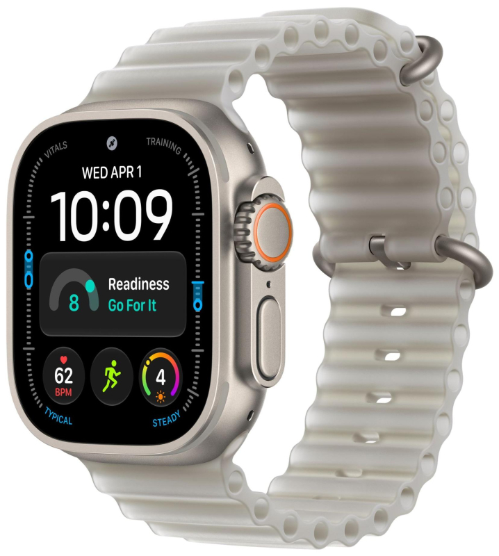Часы Apple Watch Ultra 4 (2026), 49 мм, корпус из титана цвета «Natural», ремешок Ocean Band цвета «TransluGray», серый