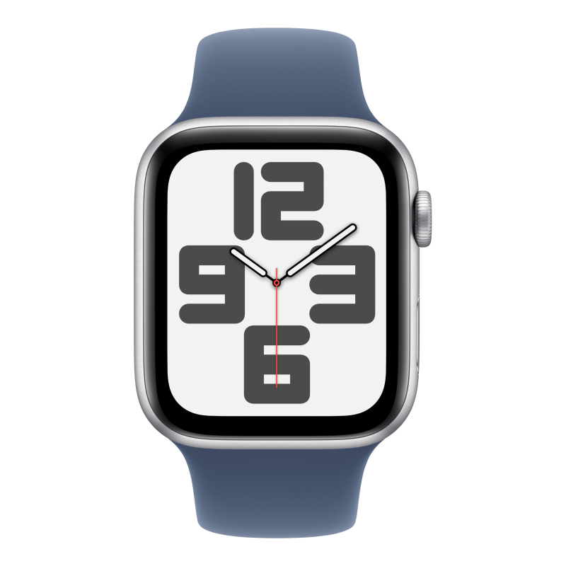 Часы Apple Watch SE (2024), 44 мм, корпус из алюминия цвета «Silver», ремешок Sport Band цвета «Denim», синий