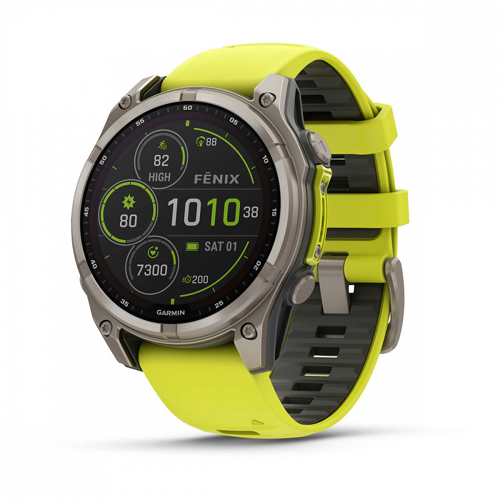 Умные часы Garmin FENIX 8 47 мм Solar Sapphire Carbon Gray DLC Titanium with Amp Yellow/Graphite Silicone Band