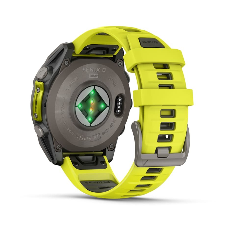 Умные часы Garmin FENIX 8 47 мм Solar Sapphire Carbon Gray DLC Titanium with Amp Yellow/Graphite Silicone Band