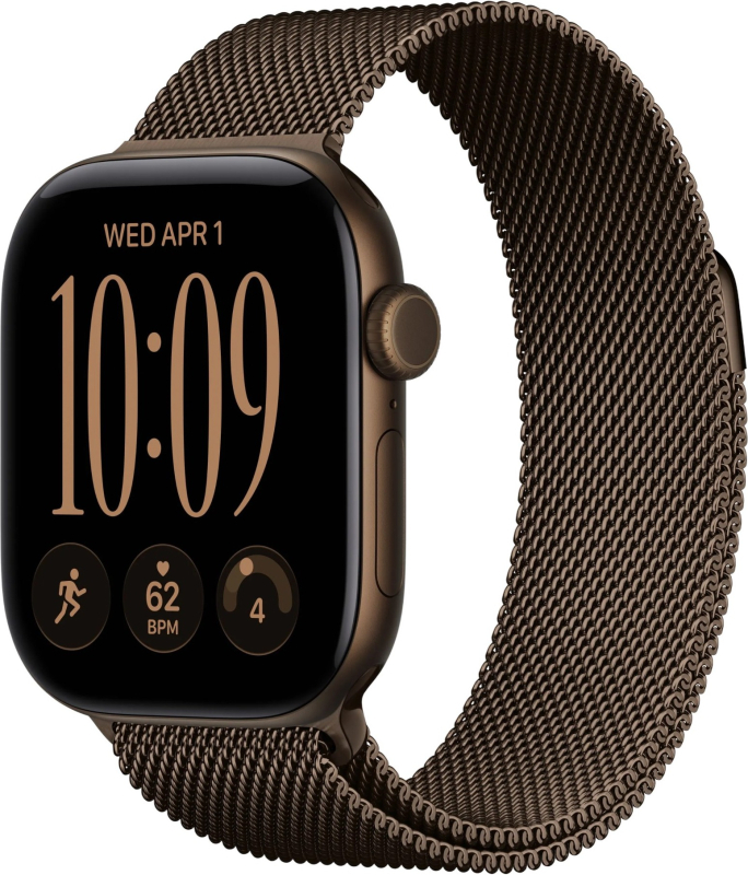 Часы Apple Watch Series 12 (2026), 46 мм, корпус из алюминия цвета «Dark Bronze», ремешок Titanium Milanese Loop цвета «Dark Bronze», бронзовый