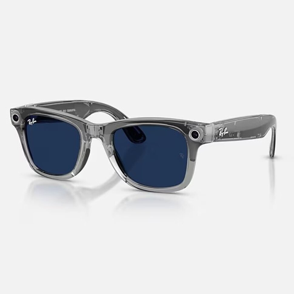 Умные очки Ray-Ban Meta Wayfarer Gen 2 RW4012 (глянцевая прозрачно-серая оправа, линзы с синим автозатемнением), размер L