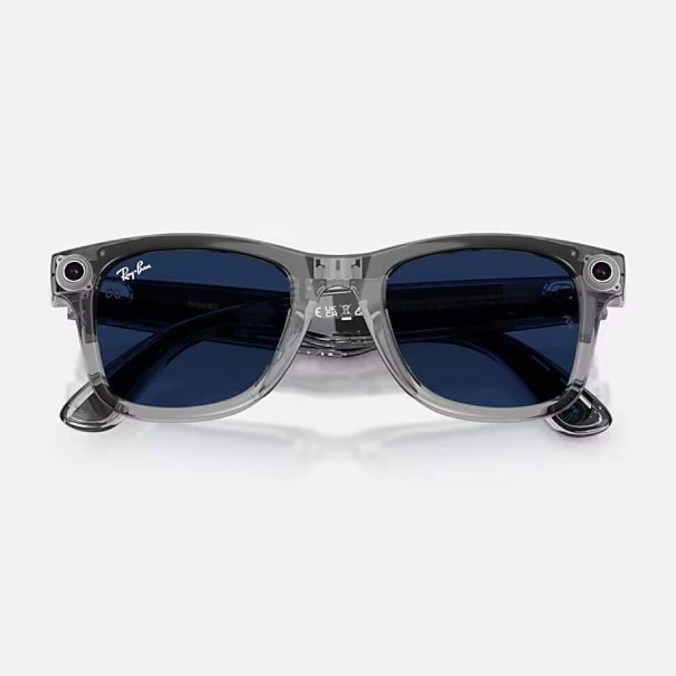 Умные очки Ray-Ban Meta Wayfarer Gen 2 RW4012 (глянцевая прозрачно-серая оправа, линзы с синим автозатемнением), размер L