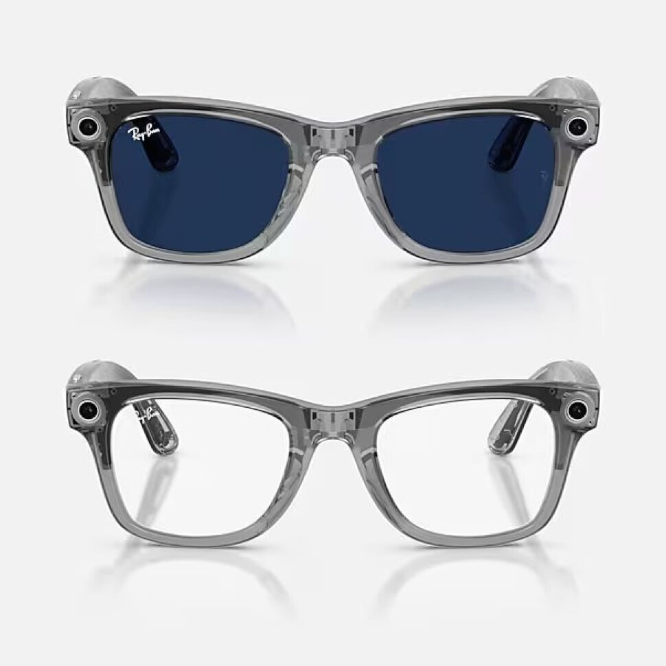Умные очки Ray-Ban Meta Wayfarer Gen 2 RW4012 (глянцевая прозрачно-серая оправа, линзы с синим автозатемнением), размер L
