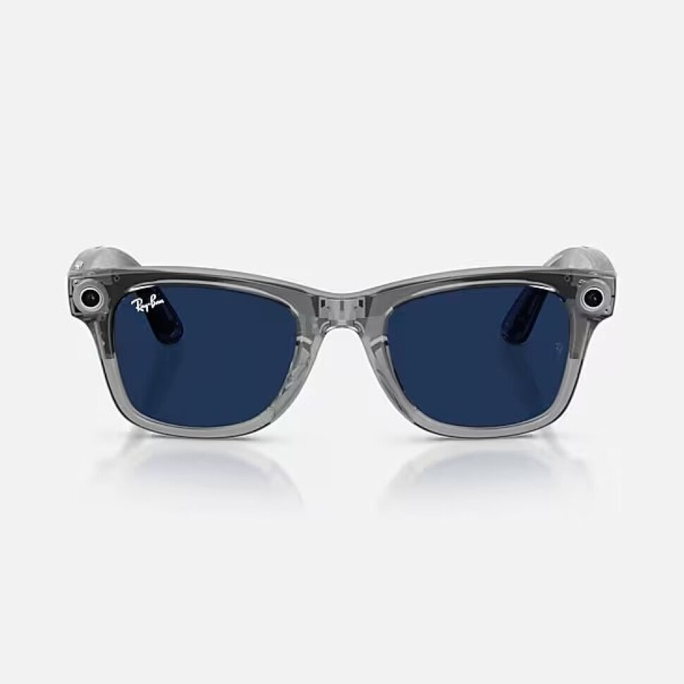 Умные очки Ray-Ban Meta Wayfarer Gen 2 RW4012 (глянцевая прозрачно-серая оправа, линзы с синим автозатемнением), размер L