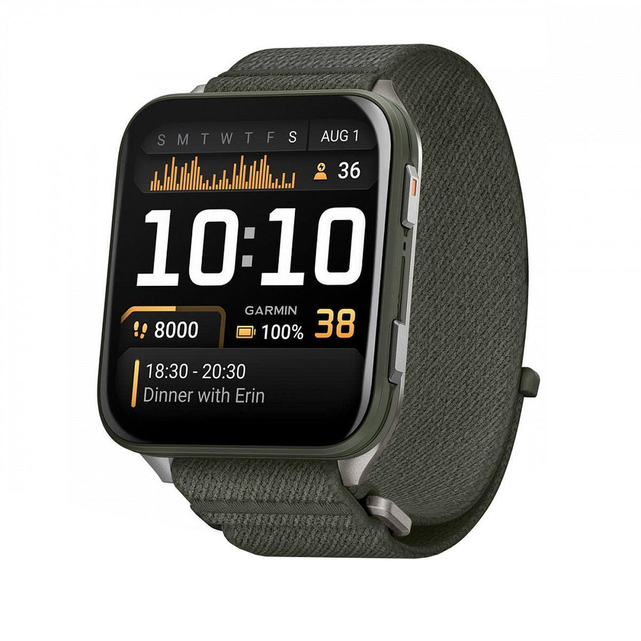 Умные часы Garmin Venu X1 (010-02980-03), зелёный с серой титановой крышкой, зелёный нейлоновый ремешок ComfortFit (Black + Slate Titanium/Moss)