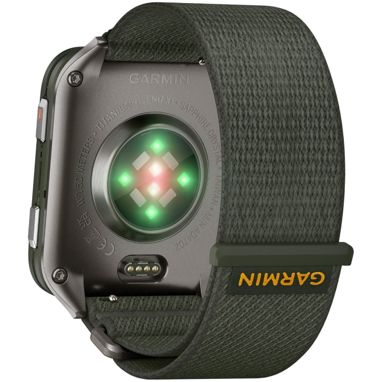 Умные часы Garmin Venu X1 (010-02980-03), зелёный с серой титановой крышкой, зелёный нейлоновый ремешок ComfortFit (Black + Slate Titanium/Moss)