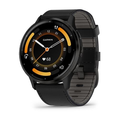 Умные часы Garmin Venu 3 (010-02784-52) 45 мм, чёрный с кожаным ремешком (Slate + Leather)