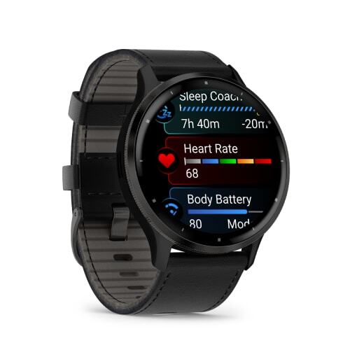 Умные часы Garmin Venu 3 (010-02784-52) 45 мм, чёрный с кожаным ремешком (Slate + Leather)
