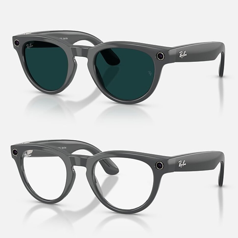 Умные очки Ray-Ban Meta Headliner Gen 2 RW4013 (глянцевая серая оправа, линзы прозрачные с затемнением в зелёный)