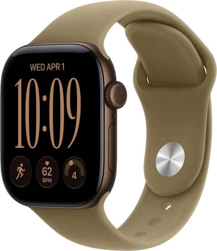 Часы Apple Watch Series 12 (2026), 42 мм, корпус из алюминия цвета «Dark bronze», ремешок Sport Band цвета «Olive», оливковый