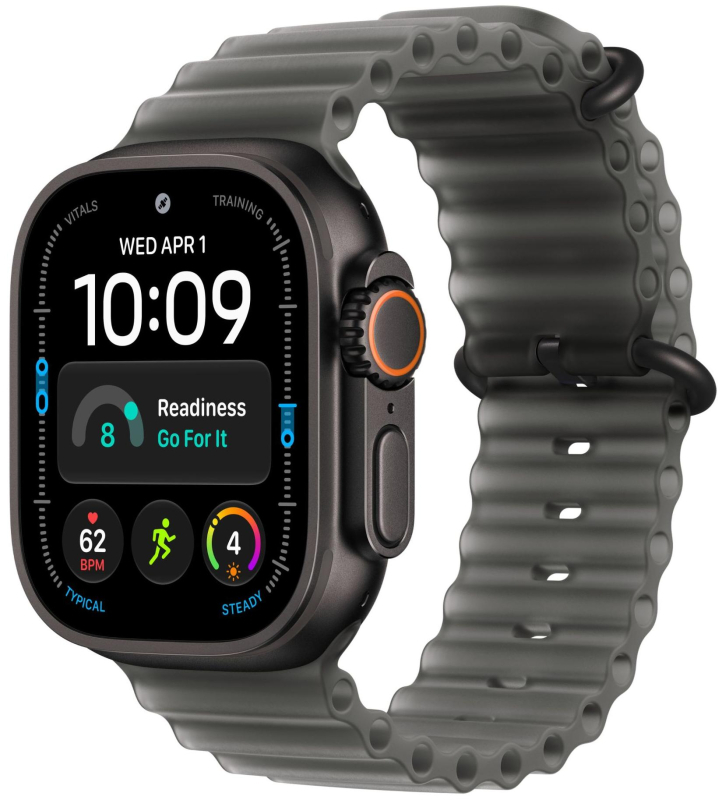 Часы Apple Watch Ultra 4 (2026), 49 мм, корпус из титана цвета «Black», ремешок Ocean Band цвета «TransluBlack», чёрный