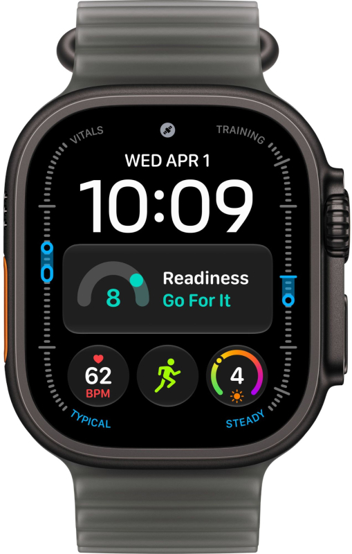 Часы Apple Watch Ultra 4 (2026), 49 мм, корпус из титана цвета «Black», ремешок Ocean Band цвета «TransluBlack», чёрный