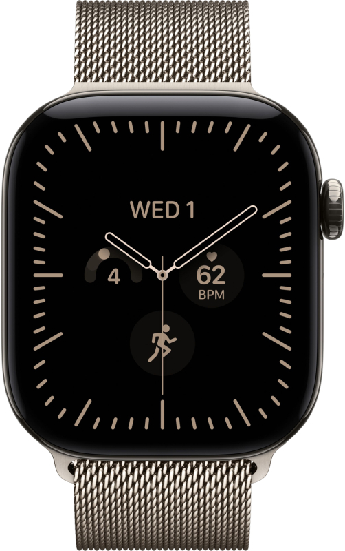Часы Apple Watch Series 12 (2026), 46 мм, корпус из титана цвета «Natural», ремешок Titanium Milanese Loop цвета «Natural», бежевый