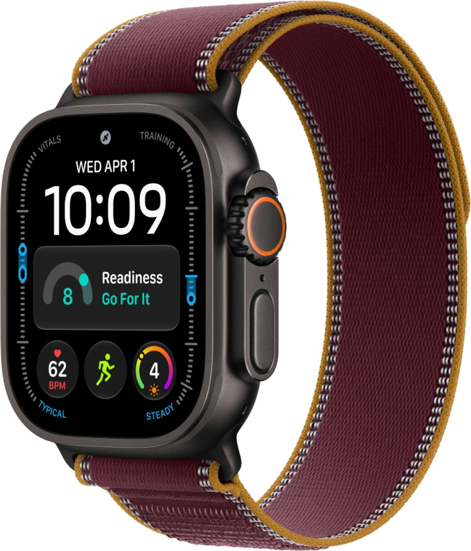 Часы Apple Watch Ultra 4 (2026), 49 мм, корпус из титана цвета «Black», ремешок Trail Loop цвета «Burgundy», бургунди