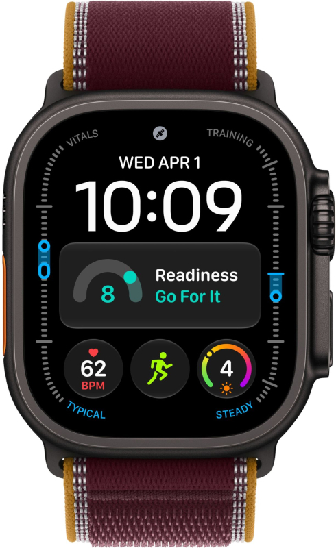 Часы Apple Watch Ultra 4 (2026), 49 мм, корпус из титана цвета «Black», ремешок Trail Loop цвета «Burgundy», бургунди