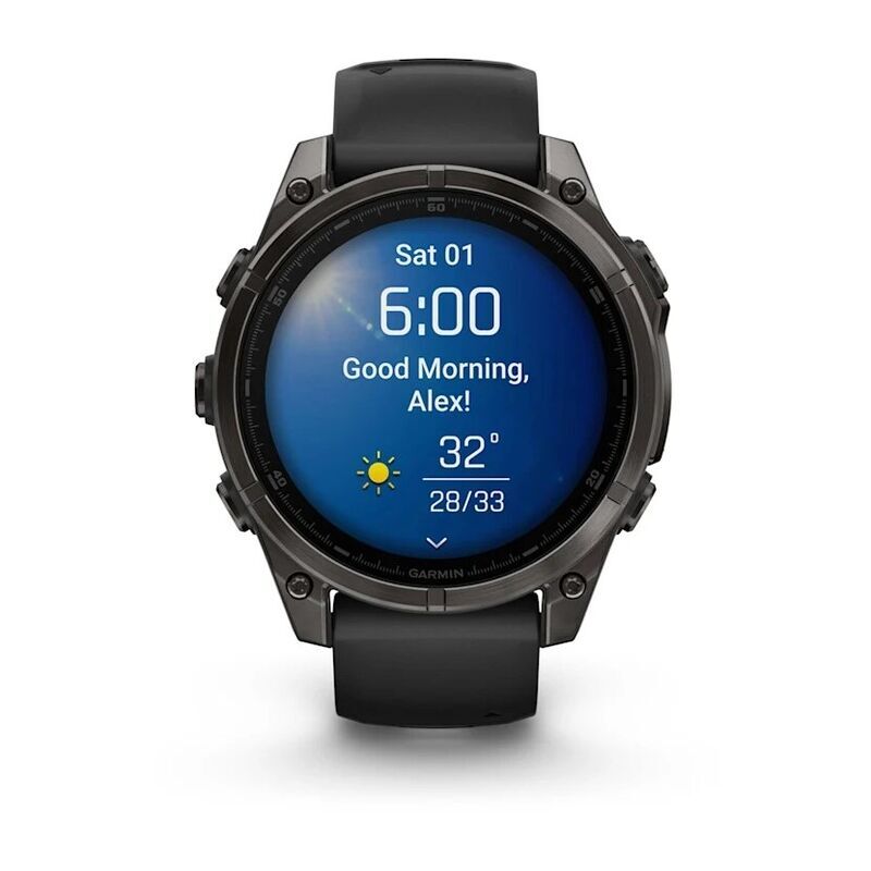 Умные часы Garmin FENIX 8 (010-02904-21) 47 мм, AMOLED, Sapphire, угольно-чёрный DLC, пепельно-чёрный силиконовый ремешок