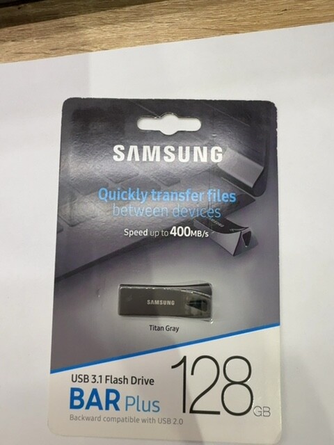Флеш накопитель 128GB SAMSUNG BAR Plus, USB 3.1, 400 МВ/s, серый