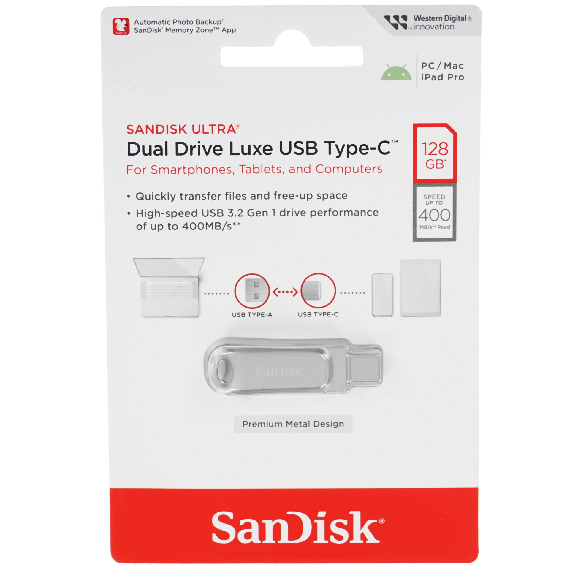 Память OTG USB Flash 128 ГБ SanDisk Ultra Dual Drive Luxe [SDDDC4-128G-G46]