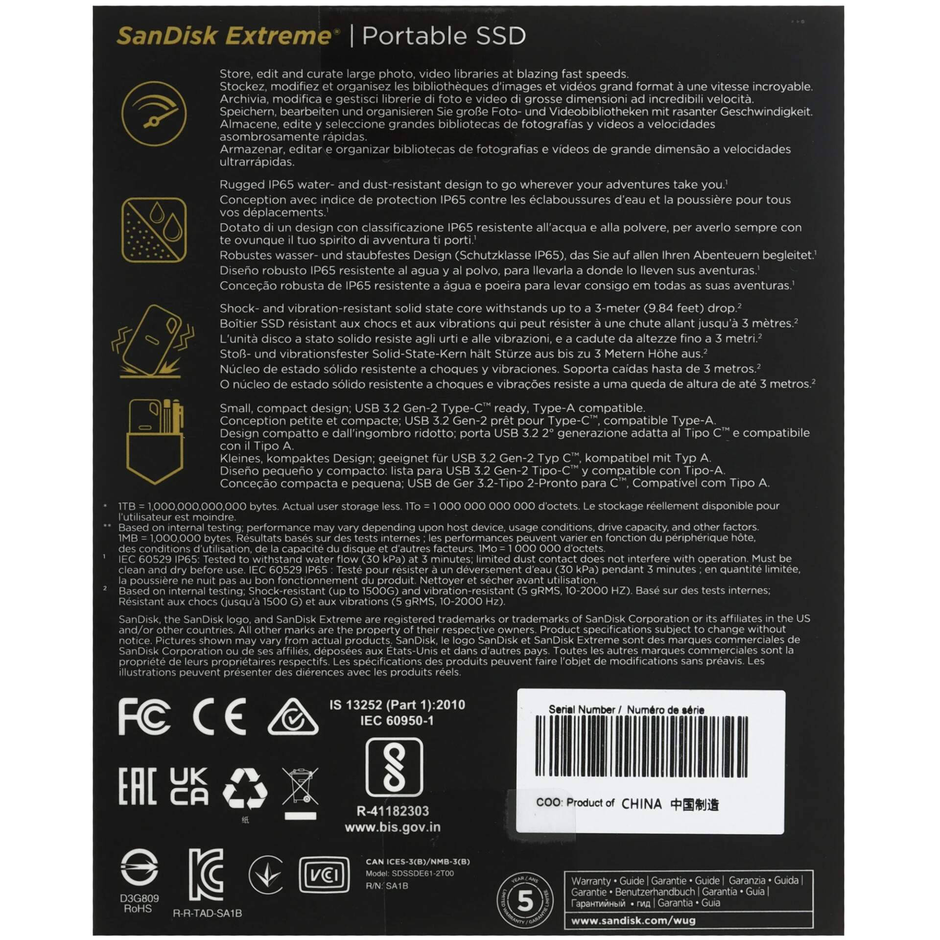 2000 ГБ Внешний SSD SanDisk Extreme [SDSSDE61-2T00-G25]