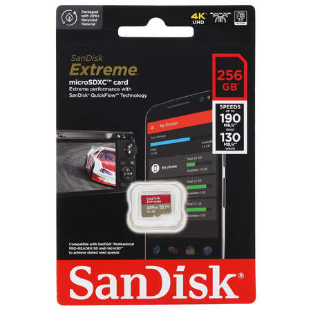 Карта памяти SanDisk Extreme microSDXC 256 ГБ [SDSQXAV-256G-GN6MN]