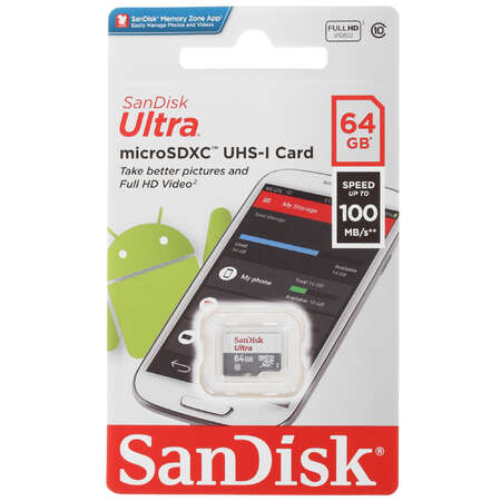 Карта памяти SanDisk Ultra microSDXC 64 ГБ [SDSQUNR-064G-GN3MN]