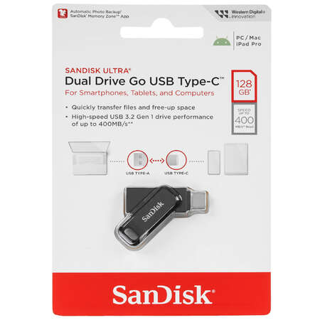 Память OTG USB Flash 128 ГБ SanDisk Ultra Dual Drive Go [SDDDC3-128G-G46]