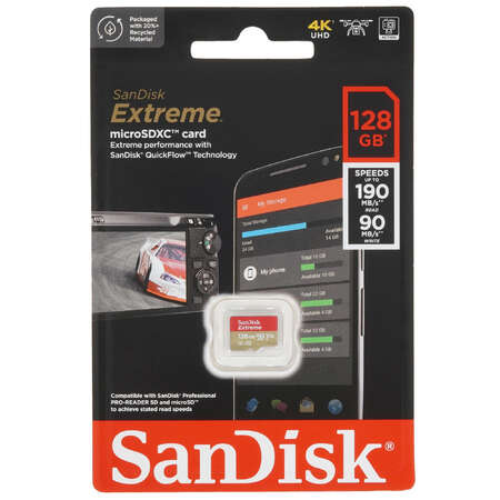 Карта памяти SanDisk Extreme microSDXC 128 ГБ [SDSQXAA-128G-GN6MN]